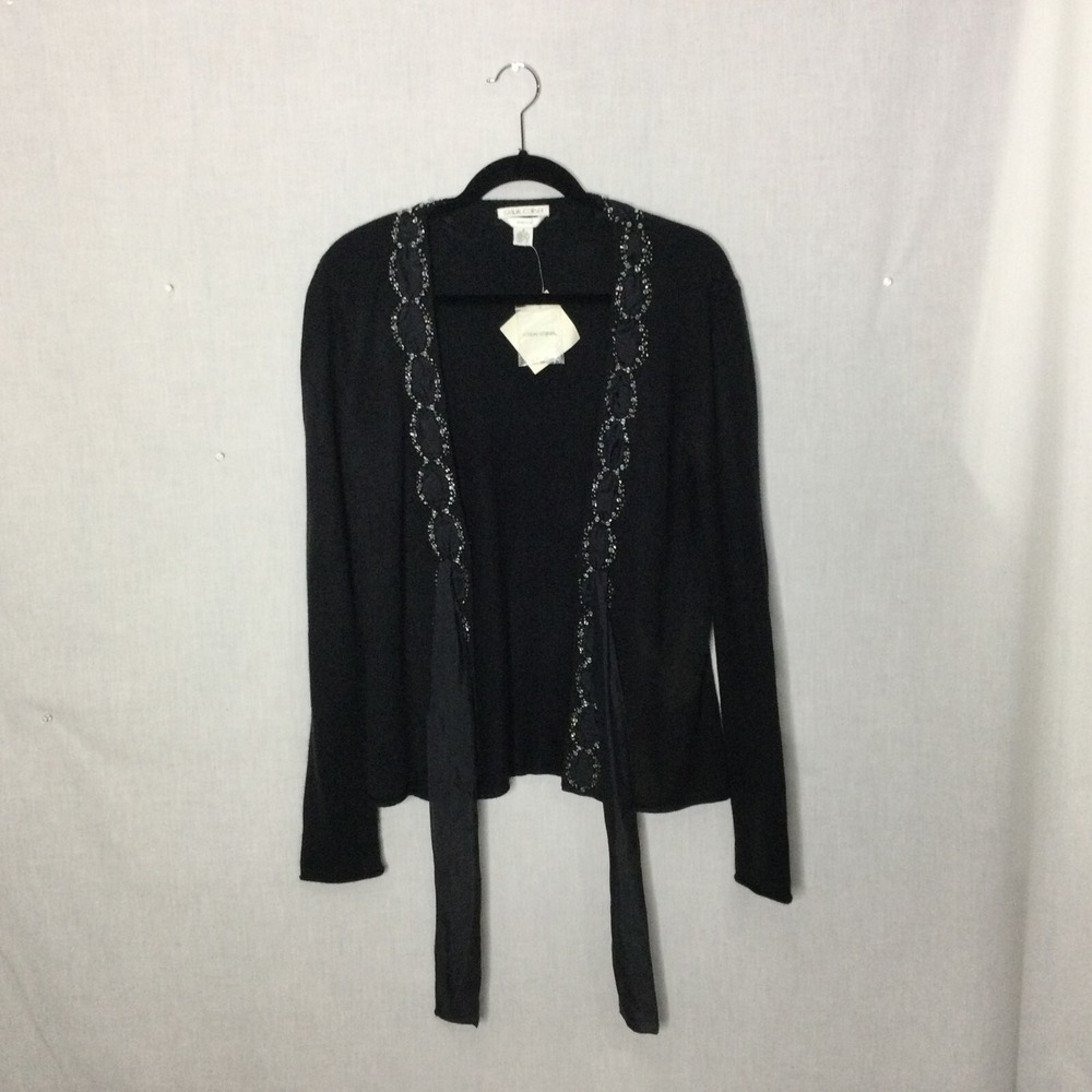 Casual Corner Vintage Womens Black Beaded  Cardigan Sweater Size M Y2K Retro NEW